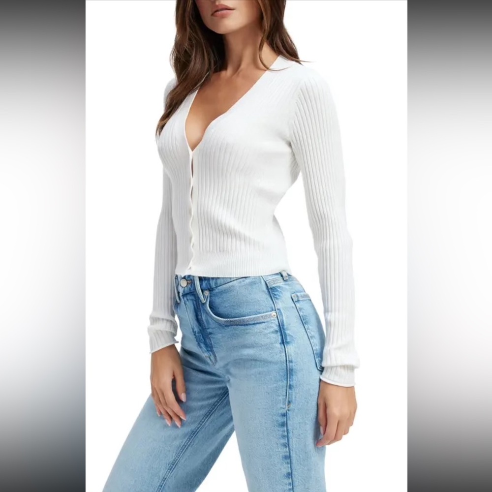 Good American Ribbed Crop Sweater in Ivory Size 5 (~16) - Picture 3 of 7